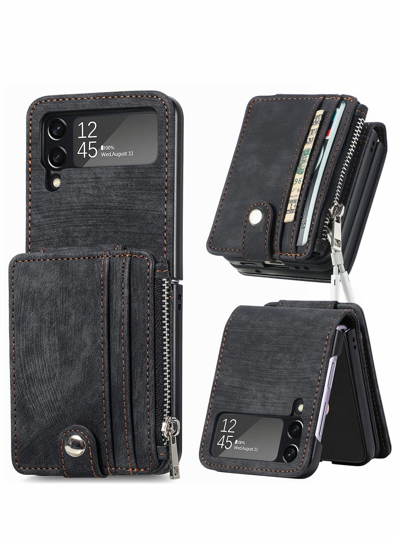 Excefore Galaxy Z Flip 4 Wallet Case with Card Holder 2 in 1 Detachable Zipper Wallet, Slim Fit Retro PU Leather Protective Flip Phone Cover for Samsung Galaxy Z Flip 4 5G 2022  - Image 1