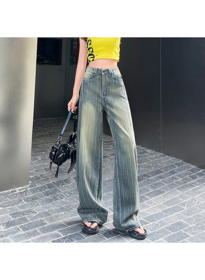 EPTISON Vintage High Street Women's Jeans - Summer 2025 Washed Straight Striped Loose Fit Slimming Floor-length Wide Leg Pants - Image 5