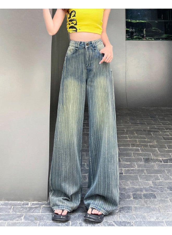 EPTISON Vintage High Street Women's Jeans - Summer 2025 Washed Straight Striped Loose Fit Slimming Floor-length Wide Leg Pants - Image 1