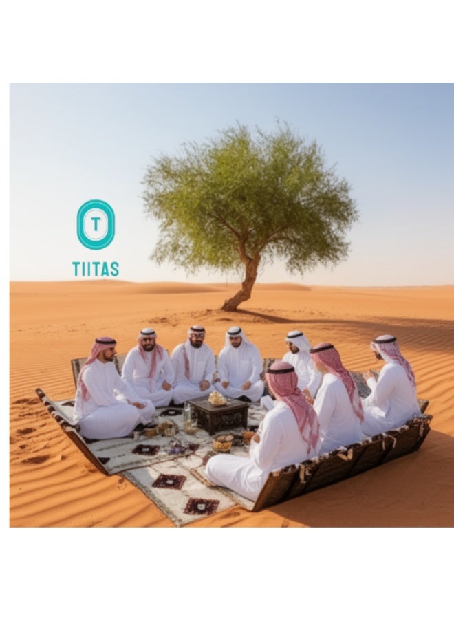 TIITAS Foldable 4-Ground Chair Set With Mat & 4 Armrest | 9 Pcs Set | Good For Home, Camping, Picnic & Outdoor Trips | Chair Size- Size- (120 W X 110 L X 45 H) CM, Mat Size- (300 X 200) CM Portable Camping Majlis Set for 8 Persons | Outdoor Picnic, Travel, Garden, Beach & Road Trips - Image 3