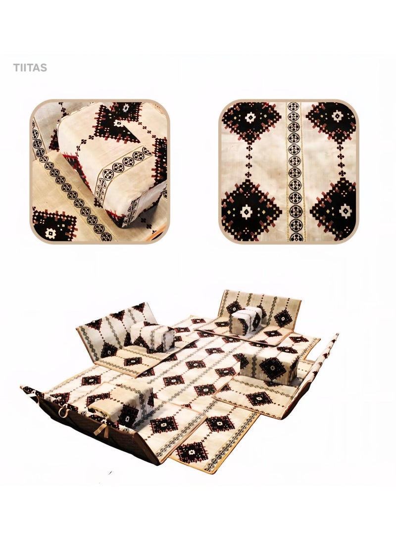 TIITAS Foldable 4-Ground Chair Set With Mat & 4 Armrest | 9 Pcs Set | Good For Home, Camping, Picnic & Outdoor Trips | Chair Size- Size- (120 W X 110 L X 45 H) CM, Mat Size- (300 X 200) CM Portable Camping Majlis Set for 8 Persons | Outdoor Picnic, Travel, Garden, Beach & Road Trips - Image 4