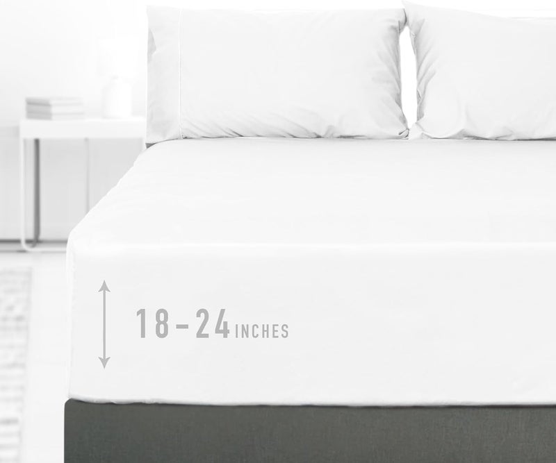 Sunflower King Fitted Sheet, 1-Piece Extra Deep Pocket Fitted Bottom Sheet 19", 100% Cotton Sateen Soft Breathable, White - Image 1