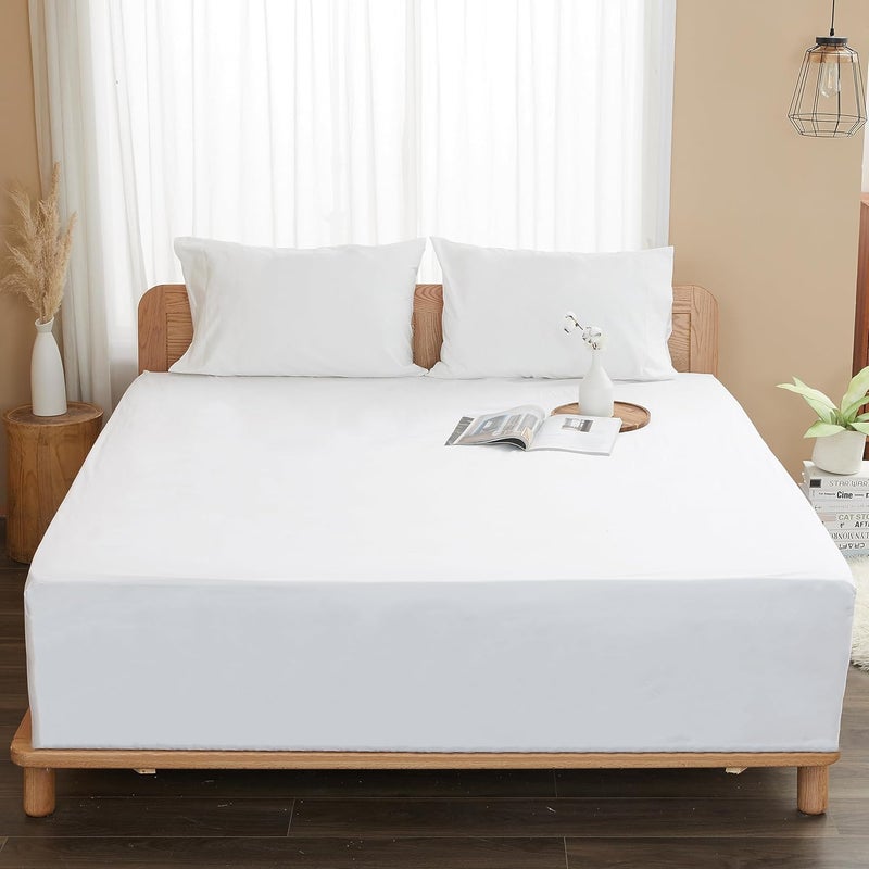 Sunflower King Fitted Sheet, 1-Piece Extra Deep Pocket Fitted Bottom Sheet 19", 100% Cotton Sateen Soft Breathable, White - Image 5