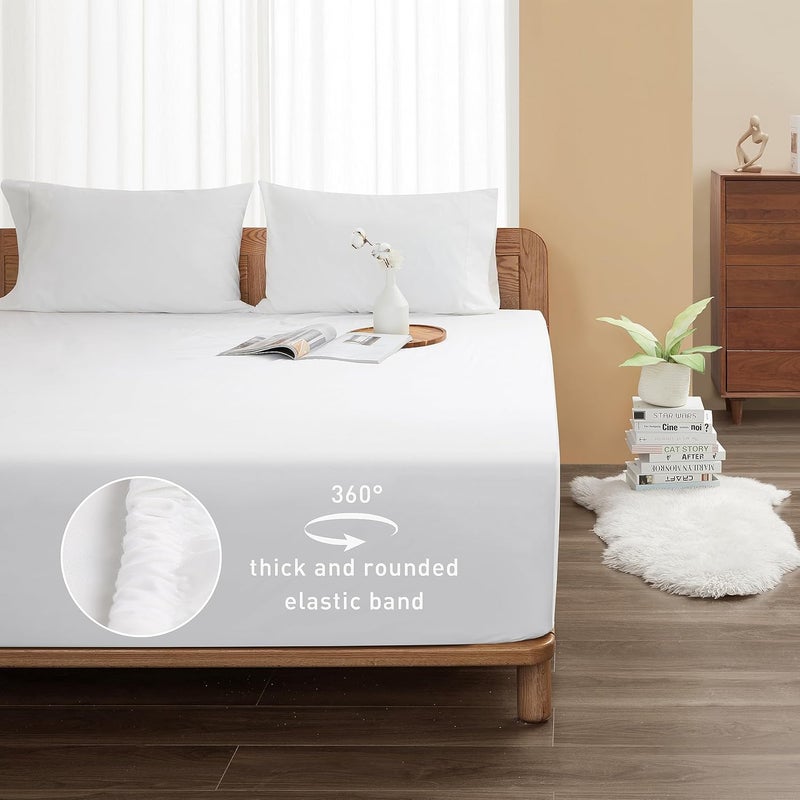 Sunflower King Fitted Sheet, 1-Piece Extra Deep Pocket Fitted Bottom Sheet 19", 100% Cotton Sateen Soft Breathable, White - Image 2