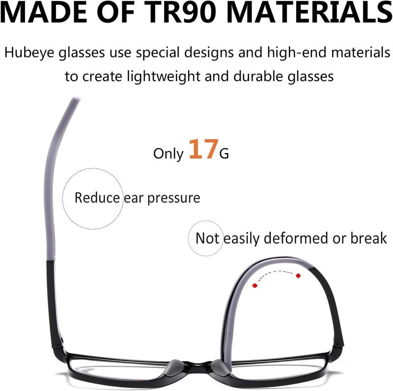 Hubeye TR90 Sports Reading Glasses for Men and Women Good Square Comfortable Flexible Anti-Blue Computer Glasses High Quality Comfortable Reading Aid - Image 3