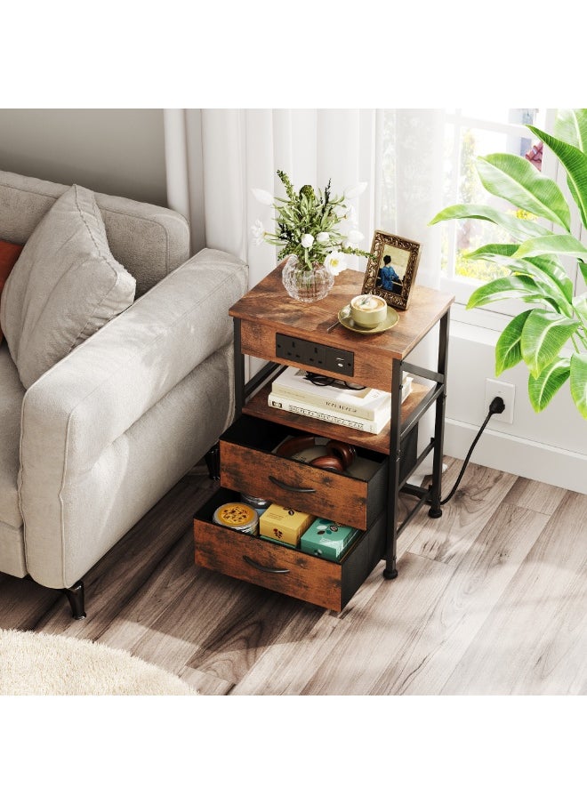 Apexll Nightstand with 2 Fabric Drawers, Charging Station with Dual AC Outlets, USB Ports & Shelf – Compact Bedside Table for Bedroom or Living Room  - Image 3
