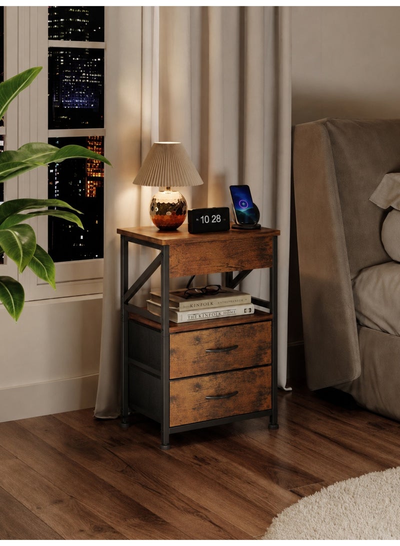 Apexll Nightstand with 2 Fabric Drawers and Open Shelf, Compact Bedside Table for Bedroom Living Room and Small Spaces - Image 2