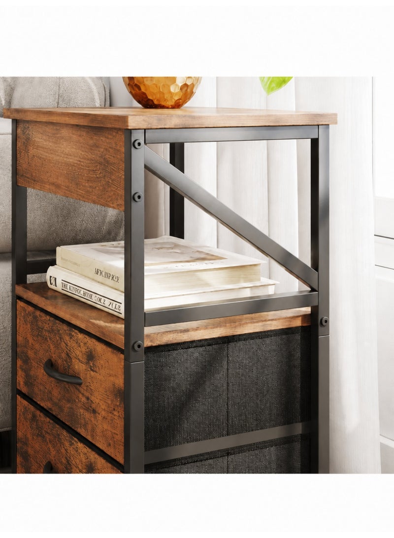Apexll Nightstand with 2 Fabric Drawers and Open Shelf, Compact Bedside Table for Bedroom Living Room and Small Spaces - Image 3