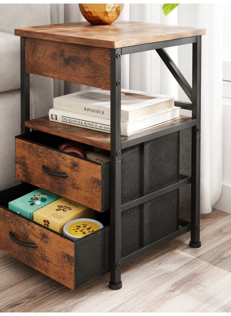 Apexll Nightstand with 2 Fabric Drawers and Open Shelf, Compact Bedside Table for Bedroom Living Room and Small Spaces - Image 5