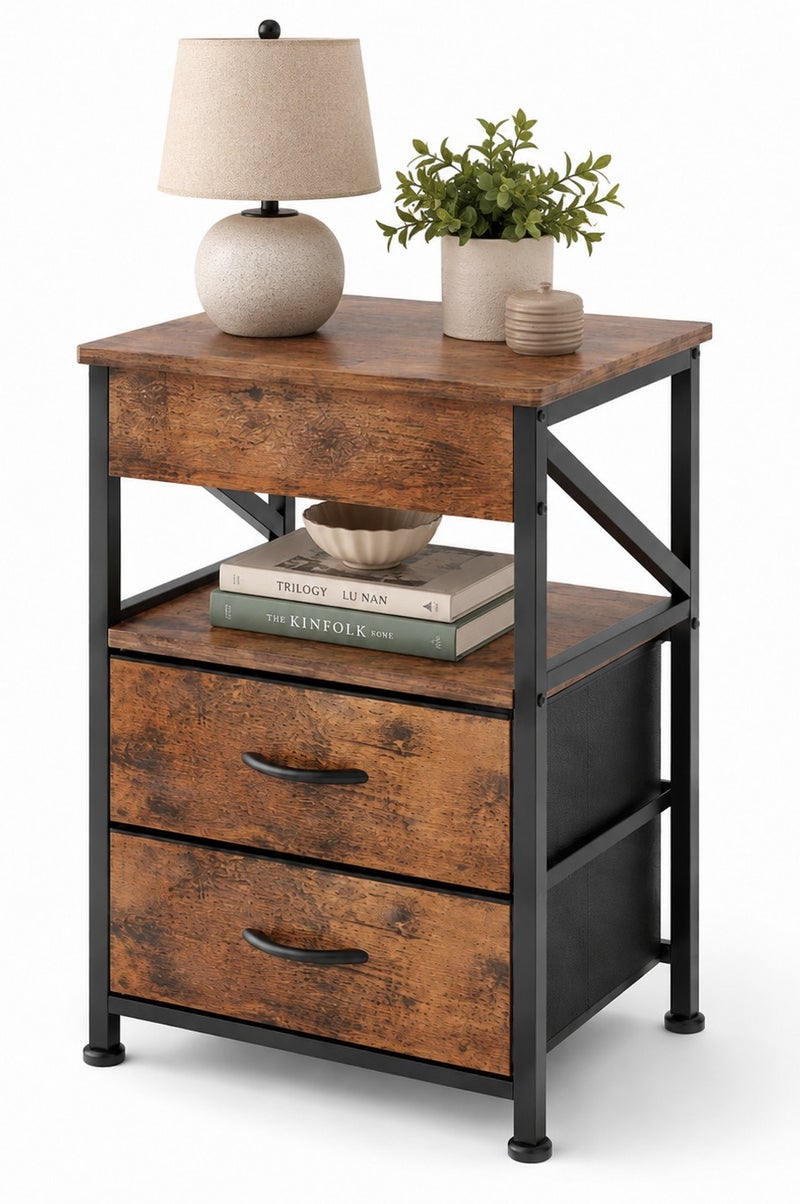 Apexll Nightstand with 2 Fabric Drawers and Open Shelf, Compact Bedside Table for Bedroom Living Room and Small Spaces - Image 1