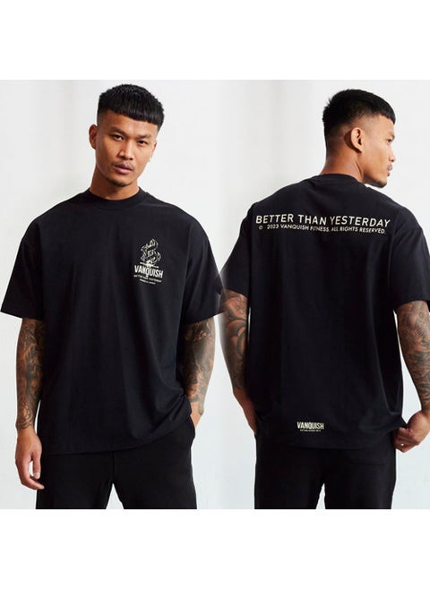 VQ Fitness Brothers New Mens Tank Top T-Shirt round Neck Short Sleeve Running Summer Sportswear Quick Dry Cotton Tee Black