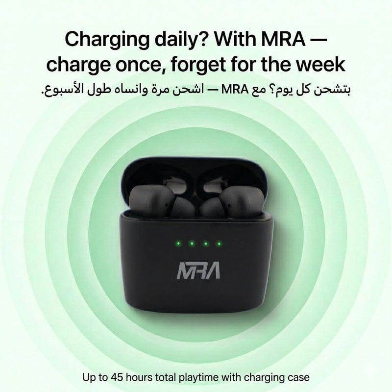 MRA 7-Day Battery Bluetooth Earbuds, Stereo TWS Wireless Earphones, 13mm Drivers for Deep Bass, Waterproof, Mic, Lightweight, iOS Android Compatible, for Gym, Running, Office Calls, Commuting, Music - Image 2