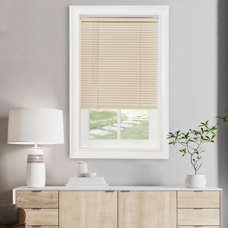 Achim Home Furnishings Cordless Light Filtering Mini Blind - 28 Inch Width, 48 Inch Length, 1" Slat Size - Alabaster - Cordless GII Morningstar Horizontal Windows Blinds for Interior by Décor - Image 1