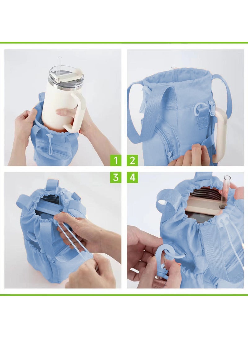 حامل زجاجة ماء مع حزام ، حقيبة حاملة زجاجة ماء لـ Stanley 40 OZ Tumbler مع مقبض ، حقيبة حبال زجاجة ماء معزولة مع حقيبة هاتف ، إكسسوارات محفظة زجاجة ماء - Image 3