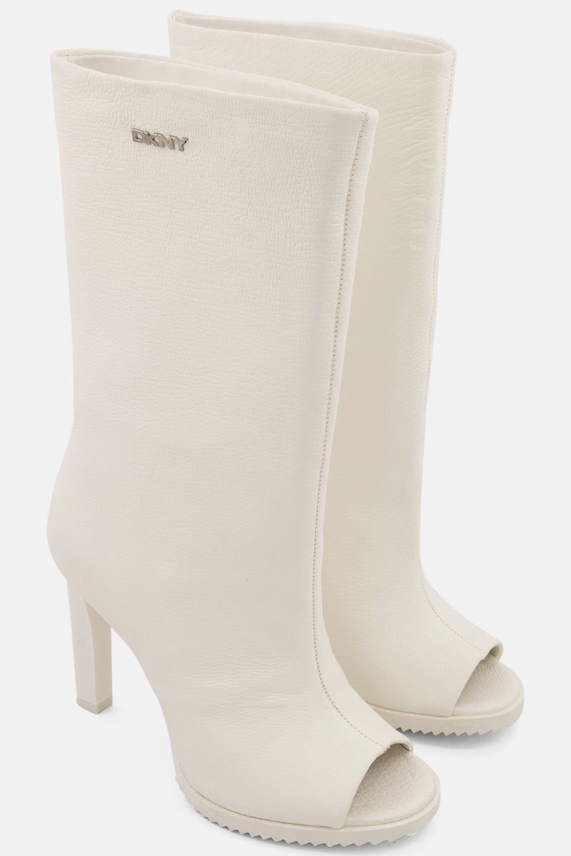 DKNY Women Medium Blade Slip On Mid Length Boots, White - Image 1