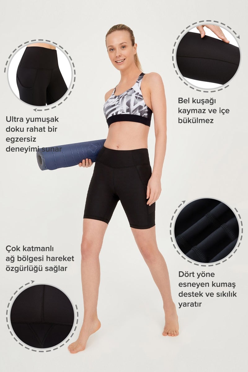 Los Ojos Women's Black High Waist Slimmer Double Pocket Biker Shorts Short Sport Leggings  - Image 4