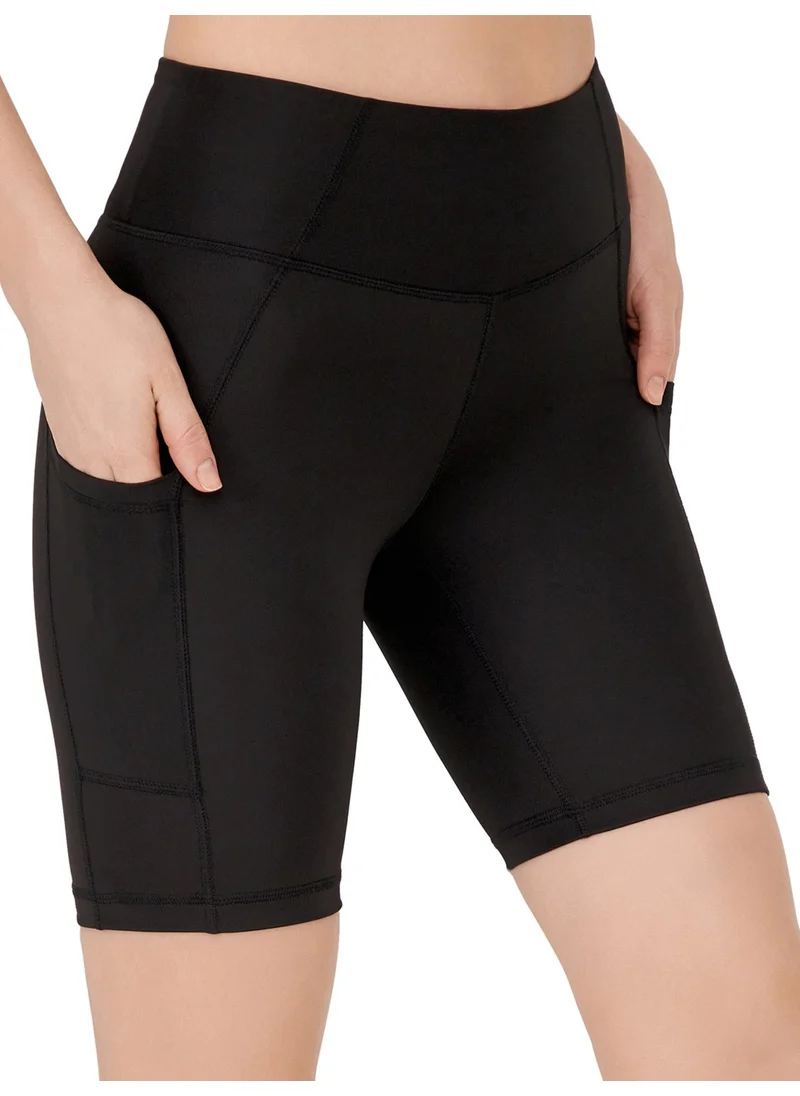 Los Ojos Women's Black High Waist Slimmer Double Pocket Biker Shorts Short Sport Leggings
