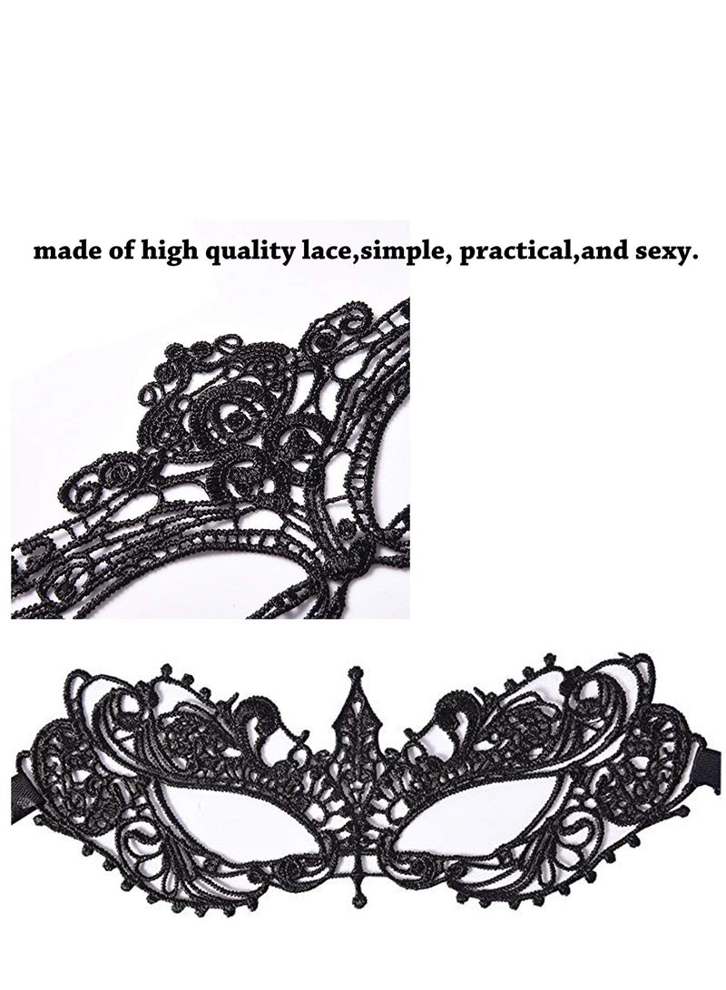 XiuWoo 6 Pieces Women Lace Eye Mask, Masquerade Masks Mysterious Face Venetian Eyemask for Carnival Party Costume Ball, Black - Image 3