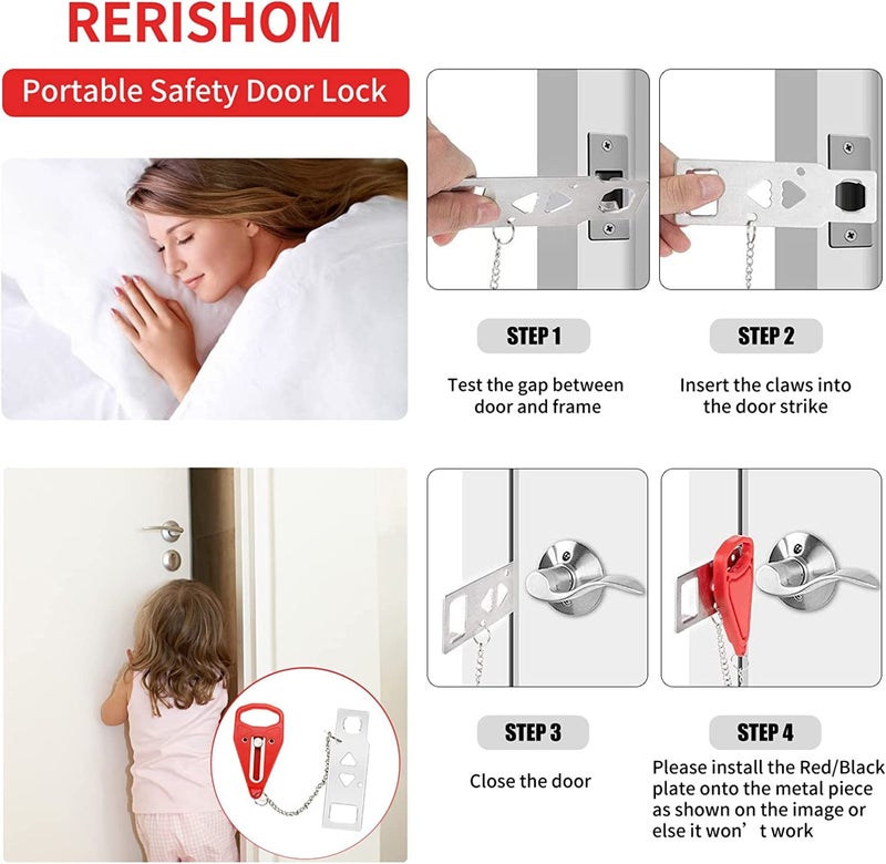 Rerishom Portable Door Lock Extra Lock for Additional Privacy and Safety in Home, Hotel, Apartment, AirBNB - Red - Image 4