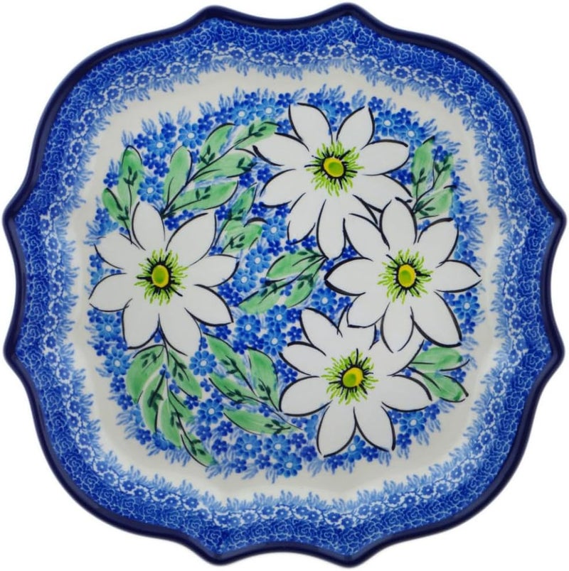 Polmedia Polish Pottery Authentic Polish Pottery 8 Point Plate Signature UNIKAT in Bloodroot Bliss Design Handmade in Bolesawiec Poland by Ceramika Artystyczna  Certificate of Authenticity  - Image 1