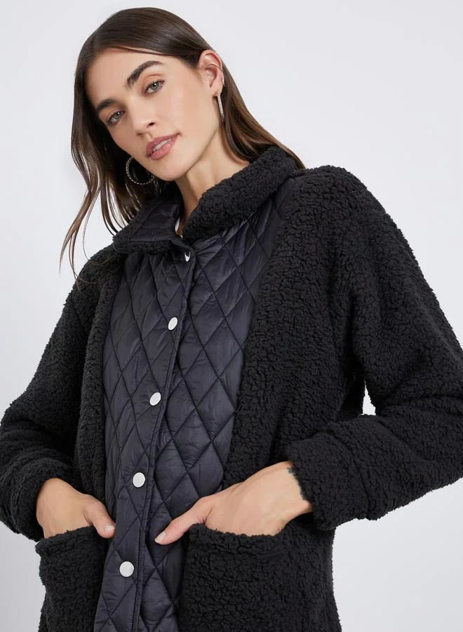 Styli Black Faux Fur Quilted Jacket