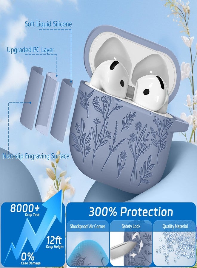 Ekoonpft for Airpods 4 Case, Ekoonpft Flower Engraved Cases for Apple AirPods 4th Generation 2024, Soft Silicone Cover for Women Girly with 3-in-1 Cleaner Kit, Keychain, Military Grade Protection - Image 3