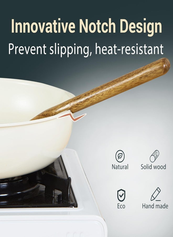 Edergoo Wood Cooking Utensils Set, 6 PCS Wooden Spoons for Cooking Includes Stainless/Wood Kitchen Tong, Natural Non-Stick Wooden Utensil Set with Non-Slip Notch Design & Hanging Hole - Image 3