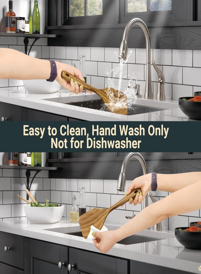 Edergoo Wood Cooking Utensils Set, 6 PCS Wooden Spoons for Cooking Includes Stainless/Wood Kitchen Tong, Natural Non-Stick Wooden Utensil Set with Non-Slip Notch Design & Hanging Hole - Image 4