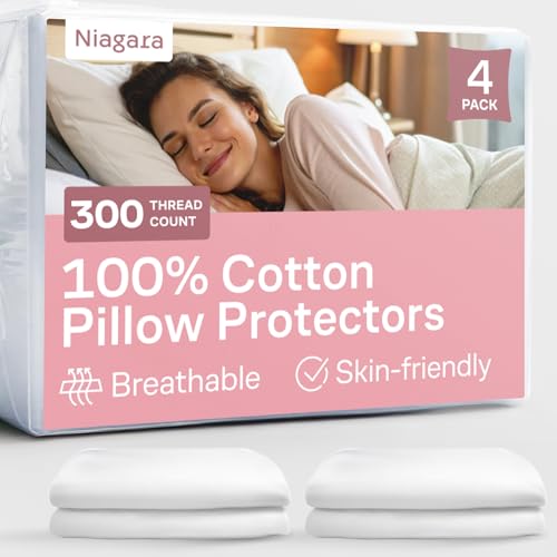 Niagara Sleep Solution 100 Cotton 4Pack Pillow Protectors with Zipper Standard Size 100 Resistant to Stains Dust Dirt Washable Covers for Increased Pillow Lifespan - Image 1