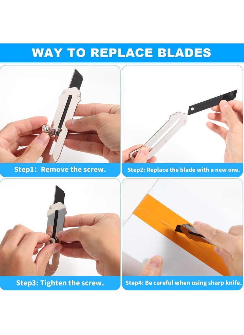 5 Pcs Retractable Utility Knife, Stainless Steel Utility Knife, Heavy Duty Multifunctional Box Cutter with 50 Pcs Replaceable Blades for Office, Home, School - Image 3