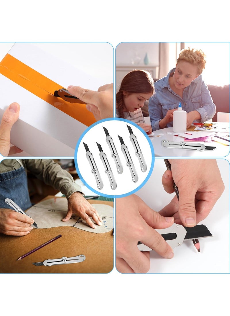 5 Pcs Retractable Utility Knife, Stainless Steel Utility Knife, Heavy Duty Multifunctional Box Cutter with 50 Pcs Replaceable Blades for Office, Home, School - Image 5