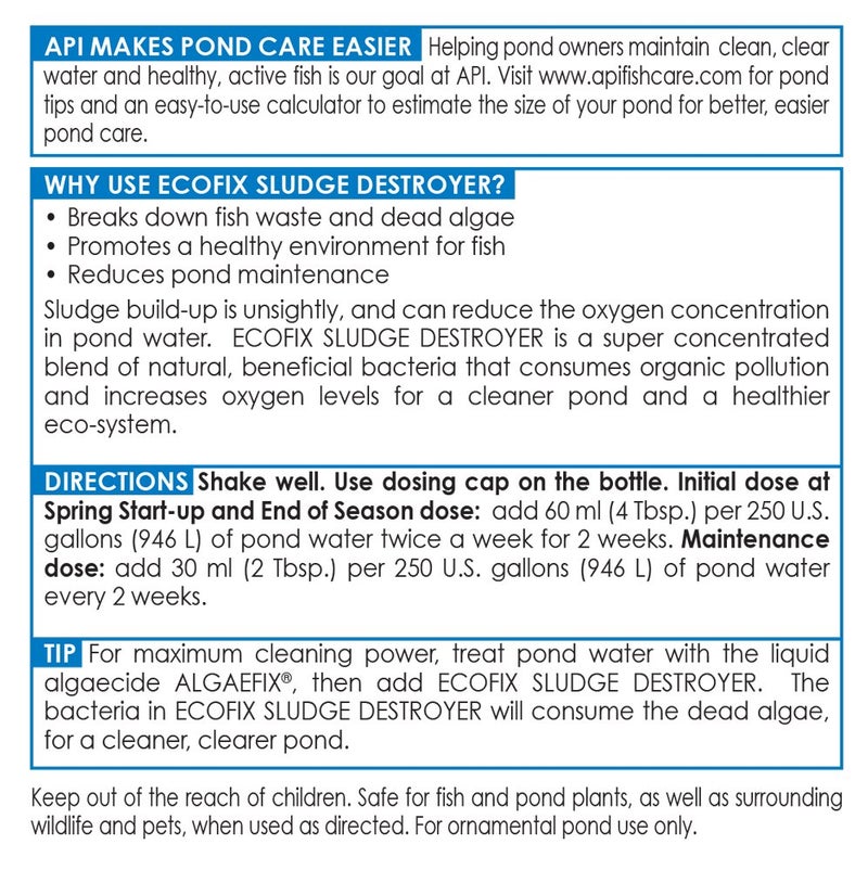 API POND ECOFIX SLUDGE DESTROYER Bacterial cleaner, Pond Water Clarifier and Sludge Remover Treatment 16-Ounce Bottle - Image 4