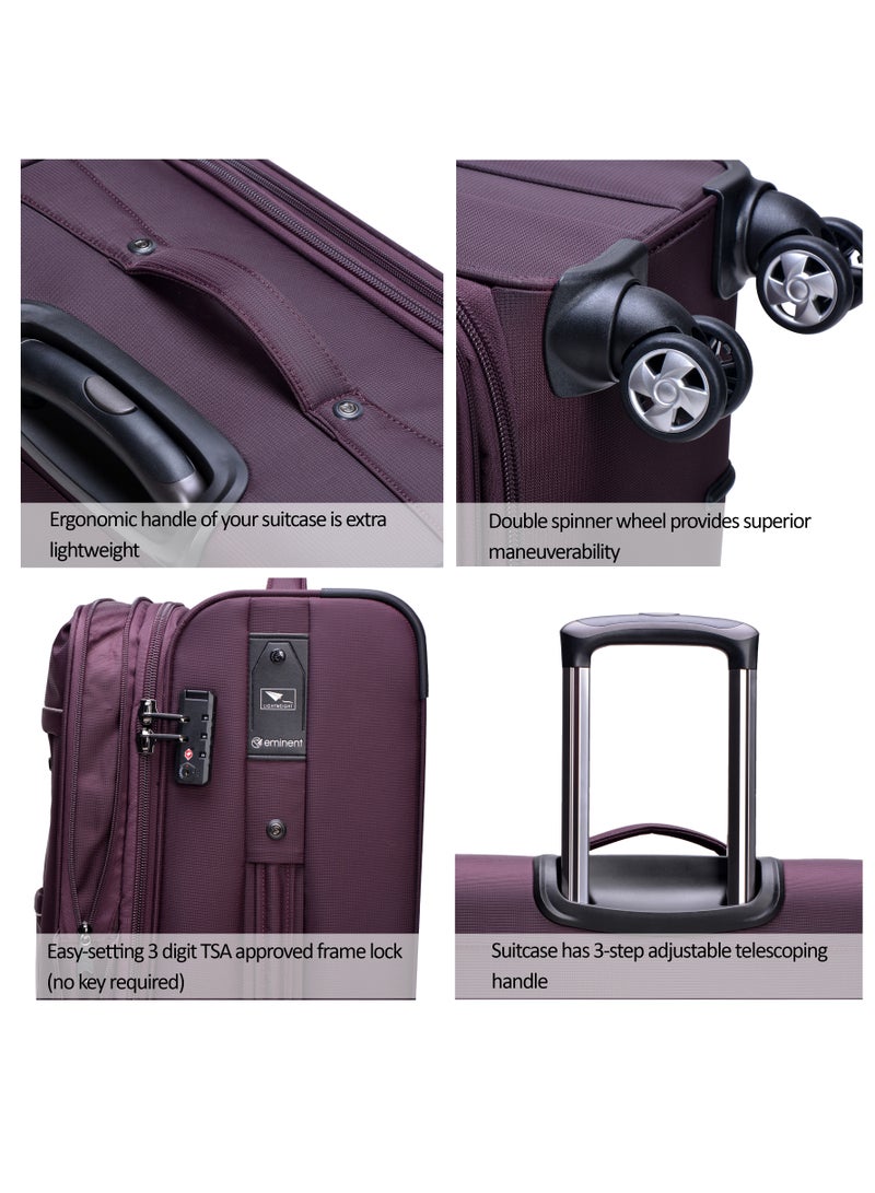 إيمينينت حقيبة سفر صدفة ناعمة قابلة للتوسيع مجموعة أمتعة بعجلات ثلاث قطع للجنسين بوليستر خفيفة الوزن مع قفل  وعجلات دوارة مزدوجة هادئة  بنفسجي - Image 4
