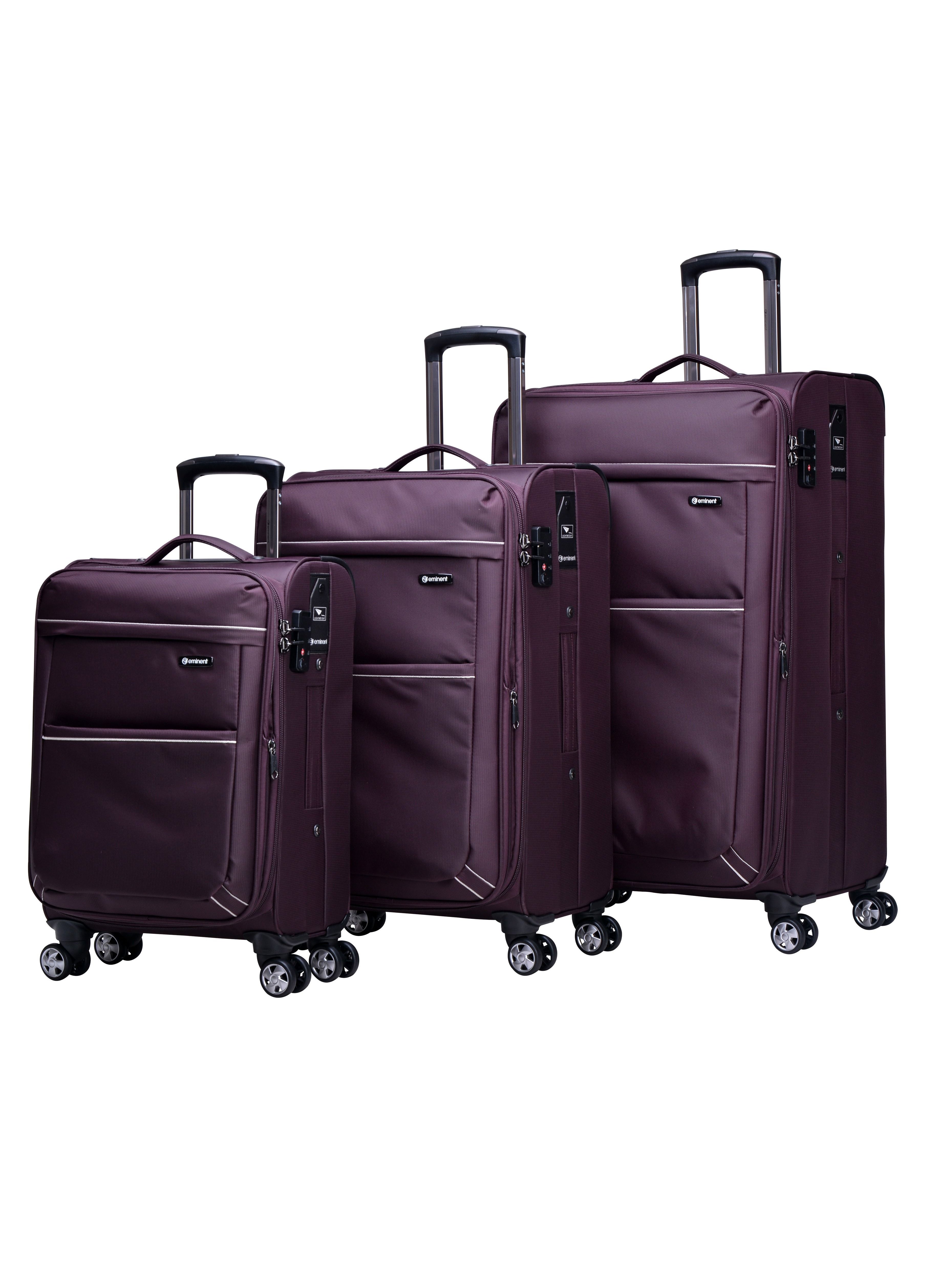 eminent Soft Shell Travel Bag Expandable Trolley Luggage Set of 3 for Unisex Polyester Light Weight Suitcase with TSA lock 4 Quiet Double Spinner Wheels V6093SZ Purple 