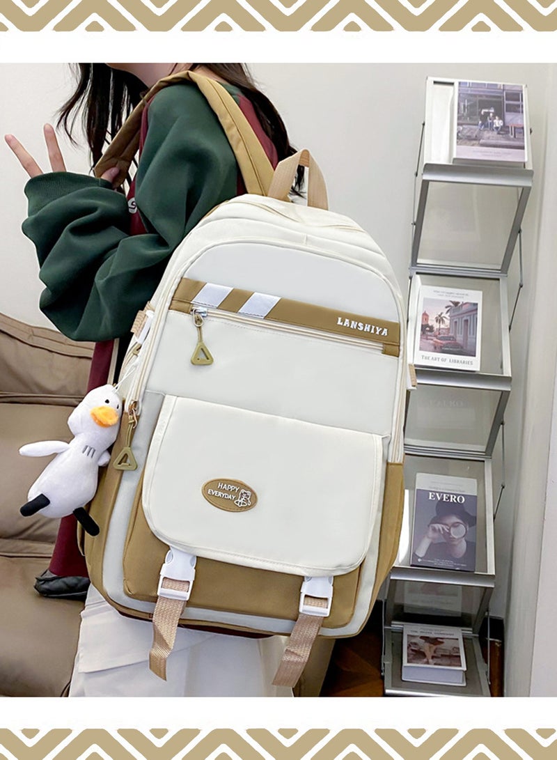 لانشيا حقيبة ظهر مدرسية، مجموعة من 4 حقائب ظهر مدرسية للأطفال باللون الكاكي - تتضمن حقيبة ظهر من القماش، وحقيبة يد، وحقيبة كروس، وحافظة أقلام - حقيبة كتب خفيفة الوزن للطلاب مع قلادة للفتيات المراهقات، مثالية للاستخدام اليومي والسفر والمدرسة - Image 5