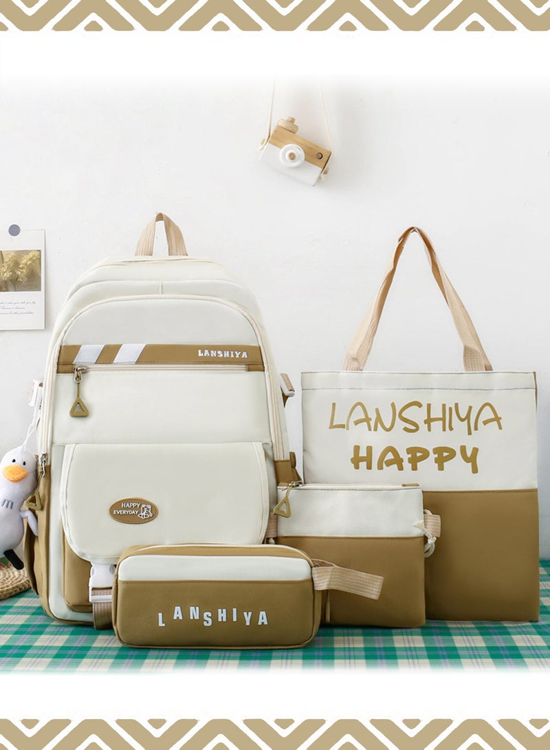 لانشيا حقيبة ظهر مدرسية، مجموعة من 4 حقائب ظهر مدرسية للأطفال باللون الكاكي - تتضمن حقيبة ظهر من القماش، وحقيبة يد، وحقيبة كروس، وحافظة أقلام - حقيبة كتب خفيفة الوزن للطلاب مع قلادة للفتيات المراهقات، مثالية للاستخدام اليومي والسفر والمدرسة - Image 3
