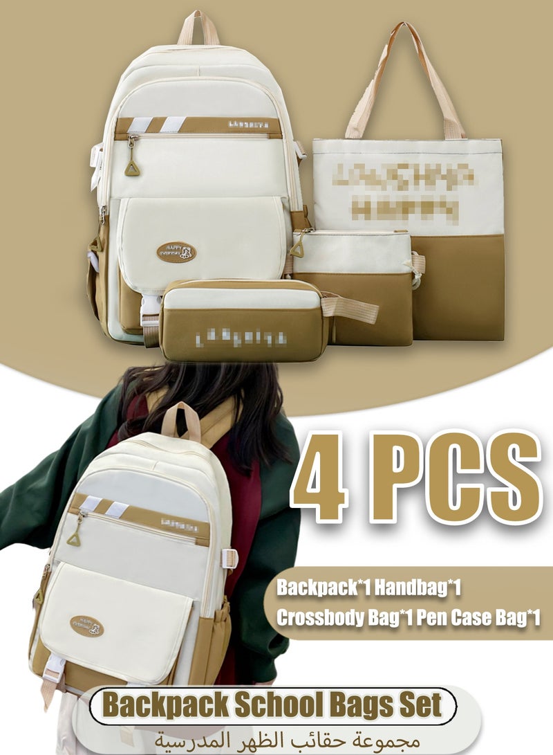 لانشيا حقيبة ظهر مدرسية، مجموعة من 4 حقائب ظهر مدرسية للأطفال باللون الكاكي - تتضمن حقيبة ظهر من القماش، وحقيبة يد، وحقيبة كروس، وحافظة أقلام - حقيبة كتب خفيفة الوزن للطلاب مع قلادة للفتيات المراهقات، مثالية للاستخدام اليومي والسفر والمدرسة - Image 1
