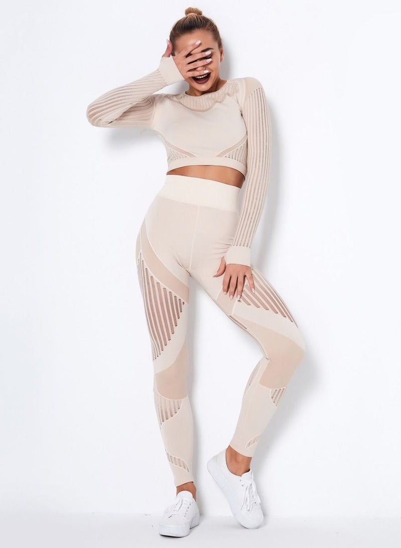 Loquat Sports Fitness 2-Piece Set Beige  - Image 1