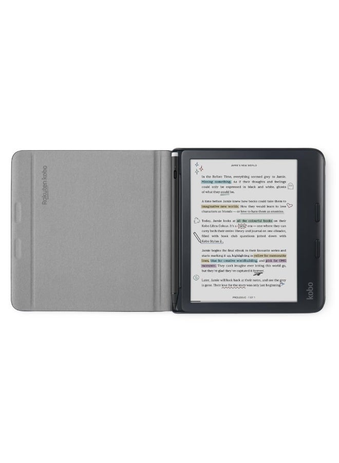 كوبو غلاف Kobo Libra Colour SleepCover | تصميم دفتر أسود | تقنية السكون/الاستيقاظ | حامل مدمج ثنائي الاتجاه | جلد نباتي | متوافق مع قارئ الكتب الإلكترونية Kobo Libra Colour مقاس 7 بوصات - Image 2