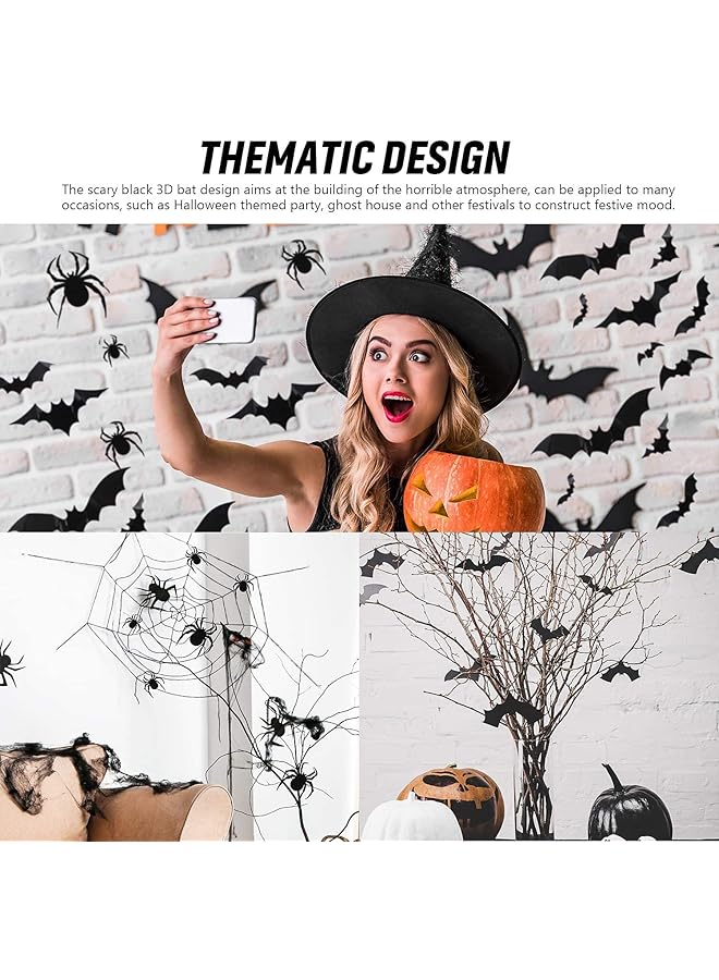 erorex Bats Spiders Wall Decor 68 Pcs 3D Bat Halloween Decoration Stickers For Home Decor 4 Size Waterproof Black Spooky Bats For Room Decor Halloween Decor Home Wall Window Decorations - Image 5
