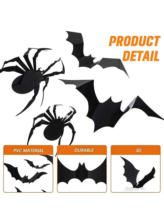 erorex Bats Spiders Wall Decor 68 Pcs 3D Bat Halloween Decoration Stickers For Home Decor 4 Size Waterproof Black Spooky Bats For Room Decor Halloween Decor Home Wall Window Decorations - Image 3
