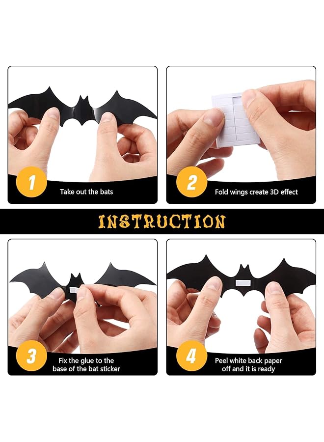 erorex Bats Spiders Wall Decor 68 Pcs 3D Bat Halloween Decoration Stickers For Home Decor 4 Size Waterproof Black Spooky Bats For Room Decor Halloween Decor Home Wall Window Decorations - Image 4
