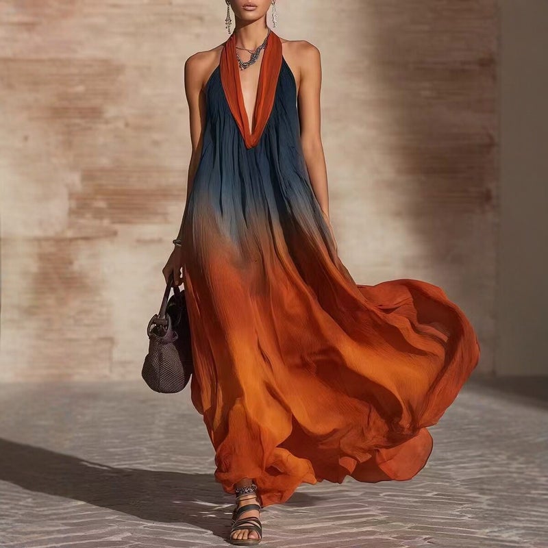 فستان بوهيمي متدرج بحمالة رقبة طويل - Image 3