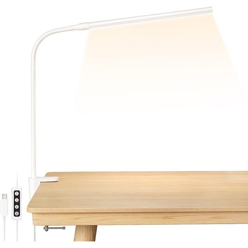Lepro مصباح مكتب ليبرو قابل للتثبيت على المكتب، قابل للتعديل والمرونة، ضوء أبيض دافئ وأبيض طبيعي وأبيض بارد، 460 لومن، 10 مستويات سطوع، مصباح مشبك USB قابل للتعتيم، مصباح قراءة، مصباح دراسة للطلاب، أبيض - Image 1