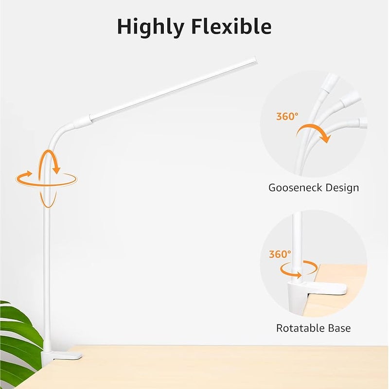 Lepro مصباح مكتب ليبرو قابل للتثبيت على المكتب، قابل للتعديل والمرونة، ضوء أبيض دافئ وأبيض طبيعي وأبيض بارد، 460 لومن، 10 مستويات سطوع، مصباح مشبك USB قابل للتعتيم، مصباح قراءة، مصباح دراسة للطلاب، أبيض - Image 5