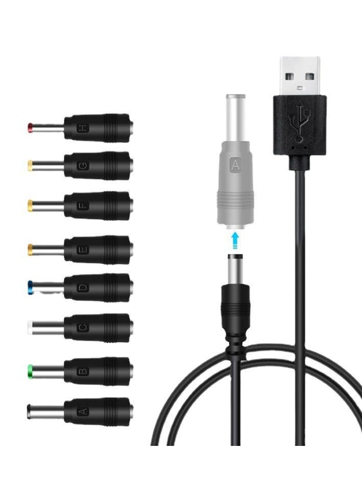 Universal 5V USB to DC 5.5x2.1mm Power Cable Charger Cord with 8 Connector Tips - Compatible with Routers, Mini Fans, LED Lights, CCTV Cameras, Speakers & More (Multi-Device Charging Solution)  - Image 1