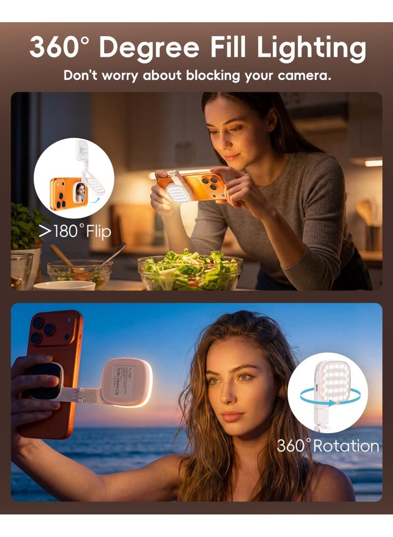 YelaJoy Magnetic Selfie Light for Video Calls, 360° Foldable Ring Light with 3 Colors & Dimmable Brightness, 1000mAh, MagSafe Compatible with iPhone 17-12 & All Phones for Zoom/TikTok/Selfie（White） - Image 3