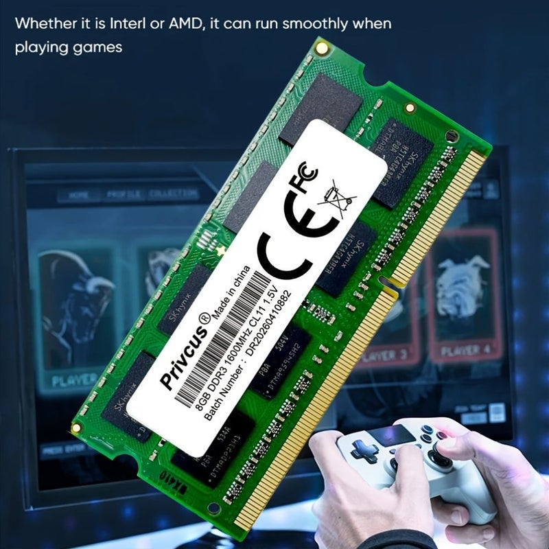 وحدة ذاكرة وصول عشوائي من نوع DDR3 سعة 8 جيجابايت وسرعة 1600 ميجاهرتز وجهد 1.5 فولت من نوع SO-DIMM باللون الأخضر، مخصصة لأجهزة الكمبيوتر المحمولة واللابتوب. - Image 5