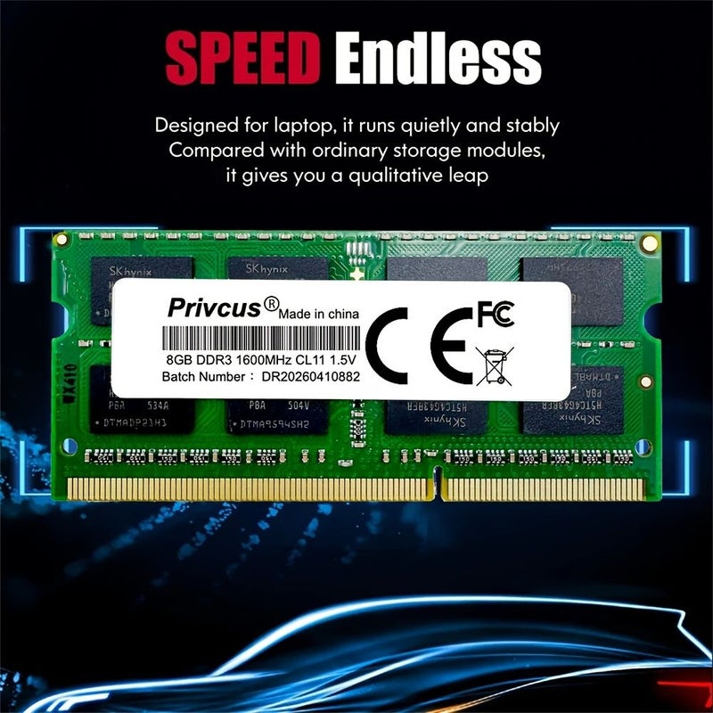 وحدة ذاكرة وصول عشوائي من نوع DDR3 سعة 8 جيجابايت وسرعة 1600 ميجاهرتز وجهد 1.5 فولت من نوع SO-DIMM باللون الأخضر، مخصصة لأجهزة الكمبيوتر المحمولة واللابتوب. - Image 3