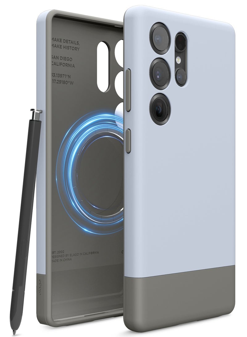 Elago Glide Magnetic Samsung Galaxy S25 Ultra Case Cover Magsafe Compatible Slim Shockproof Full Body Protection - Light Blue Medium Gray